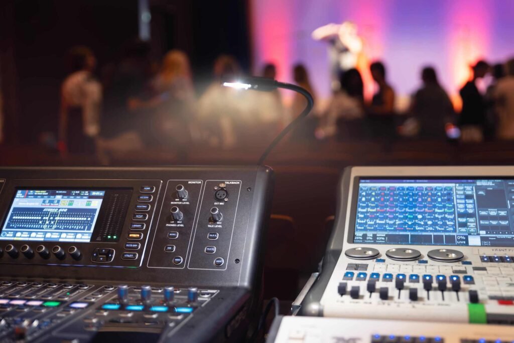 live concert up close of audio consoles